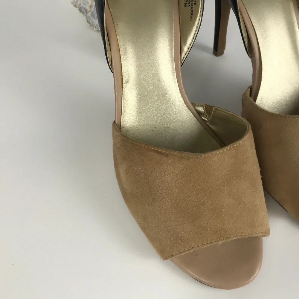 Levity Tan suede, Blk leather Sz 9M heels